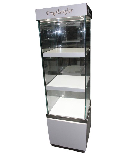 Vitrine de torre de exibição de joias de vidro de madeira branca